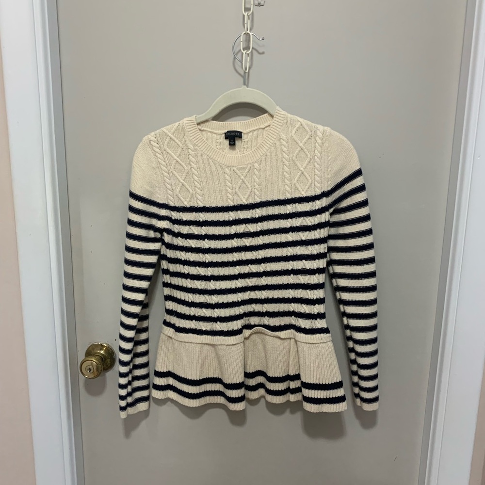 Talbots Navy and Cream Striped Sweater